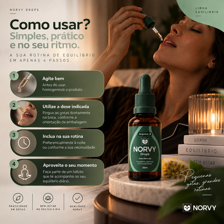 Norvy Drops - Magnésio Bisglicinato + Triptofano em Gotas - Sabor Maracujá - 30ml