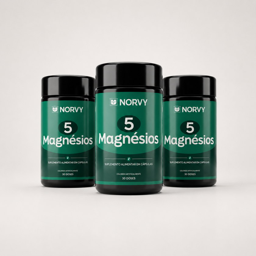Norvy 5 Magnésios - Complexo MAG5 - Óxido, Sulfato, Taurato, Bisglicinato e Malato - 60 Cápsulas